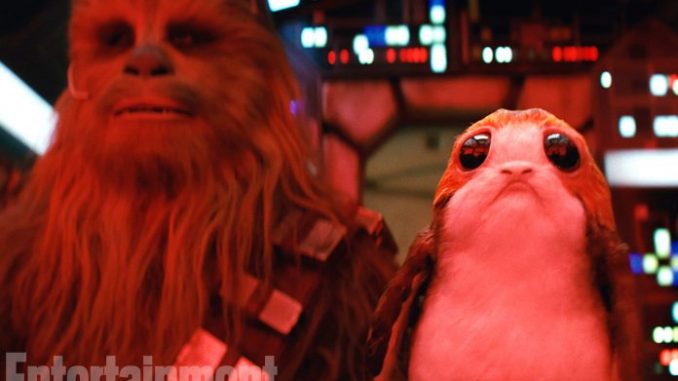 Star Wars: The Last JediL to R: Chewbacca (Joonas Suotamo) and a Porg