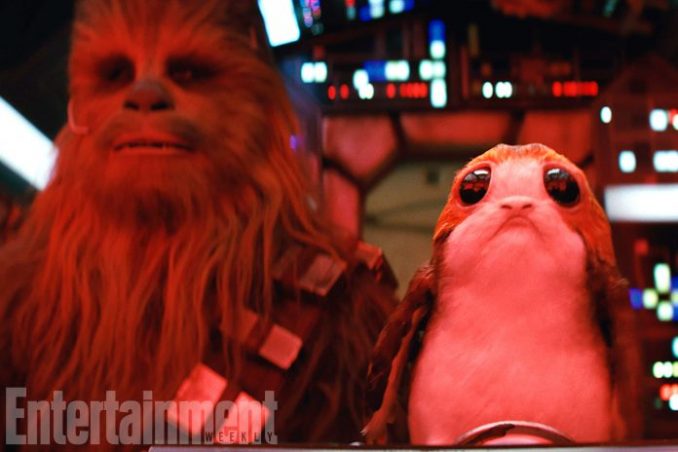Star Wars: The Last JediL to R: Chewbacca (Joonas Suotamo) and a Porg